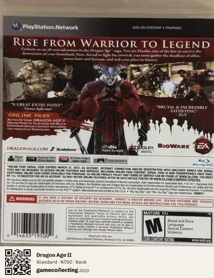 Dragon Age II PlayStation 3, NTSC box back