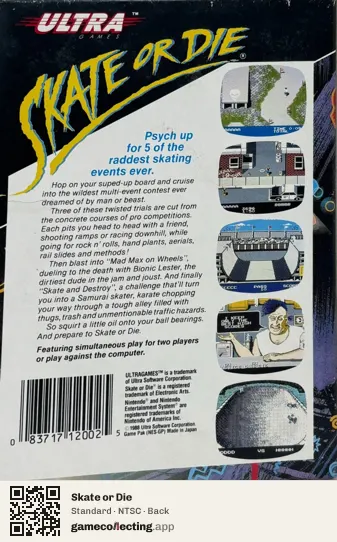 Skate or Die Nintendo Entertainment System, NTSC box back