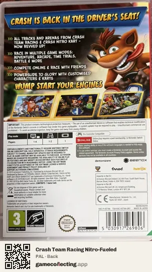 Crash Team Racing Nitro-Fueled Nintendo Switch, PAL box back
