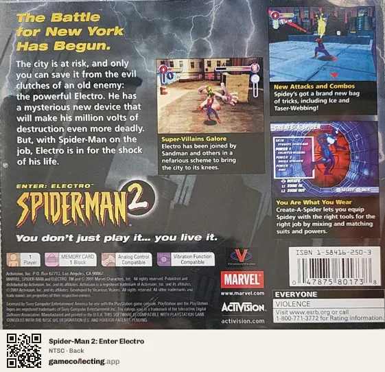 Spider-Man 2: Enter Electro PlayStation, NTSC box back
