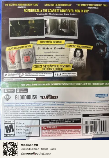 Madison VR PlayStation 5, NTSC box back