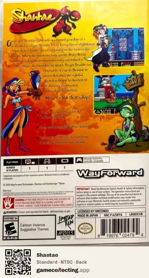 Shantae Nintendo Switch, NTSC box back