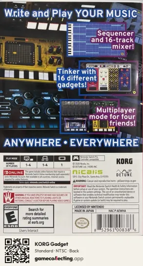 KORG Gadget Nintendo Switch, NTSC box back