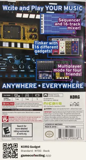 KORG Gadget Nintendo Switch, NTSC box back