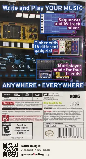 KORG Gadget Nintendo Switch, NTSC box back