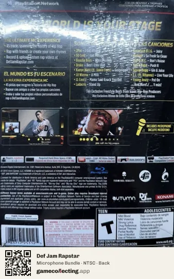 Def Jam Rapstar PlayStation 3, NTSC box back