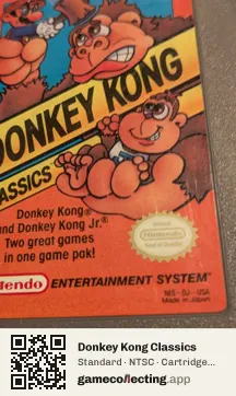 Donkey Kong Classics Nintendo Entertainment System, NTSC cartridge label