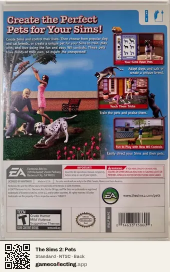 The Sims 2: Pets Nintendo Wii, NTSC box back