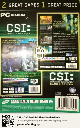 CSI / CSI: Dark Motives Double Pack Computer, United Kingdom box back