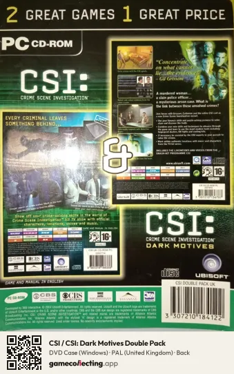 CSI / CSI: Dark Motives Double Pack Computer, United Kingdom box back