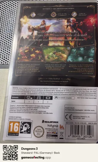 Dungeons 3 Nintendo Switch, Germany box back