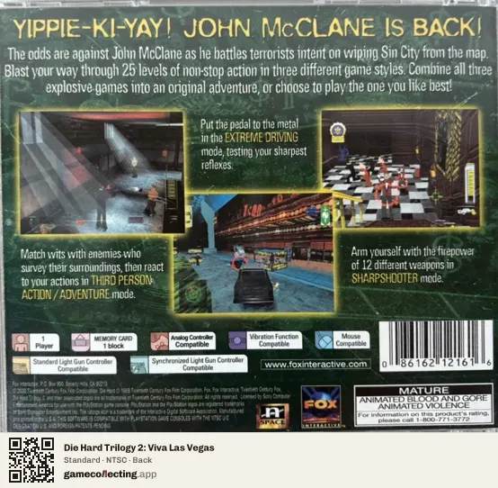 Die Hard Trilogy 2: Viva Las Vegas PlayStation, NTSC box back