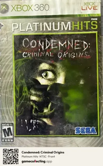 Condemned: Criminal Origins Xbox 360, NTSC box front