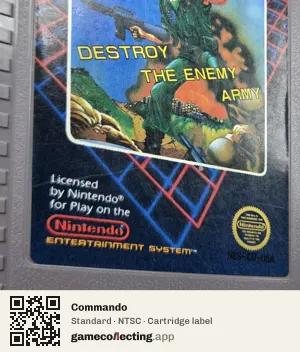 Commando Nintendo Entertainment System, NTSC cartridge label