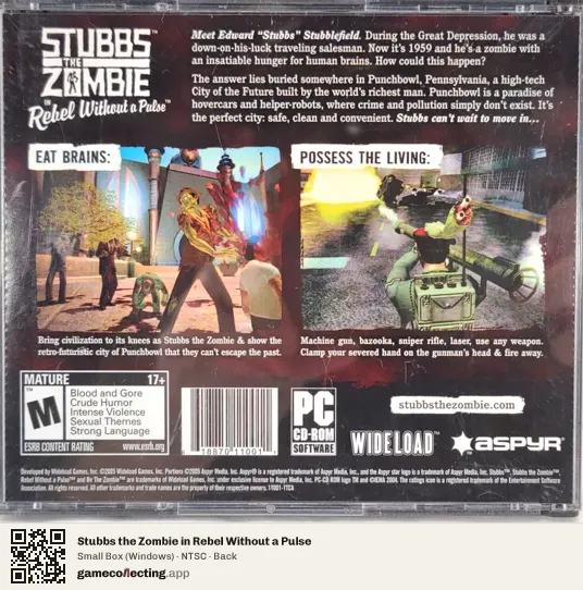 Stubbs the Zombie in Rebel Without a Pulse Computer, NTSC box back