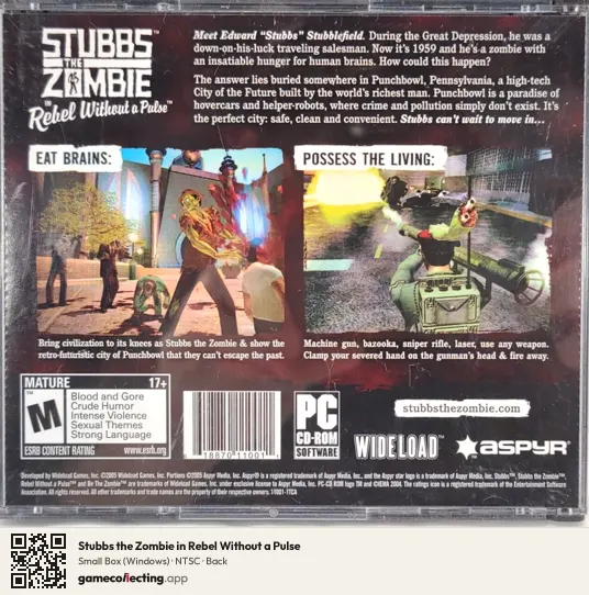 Stubbs the Zombie in Rebel Without a Pulse Computer, NTSC box back