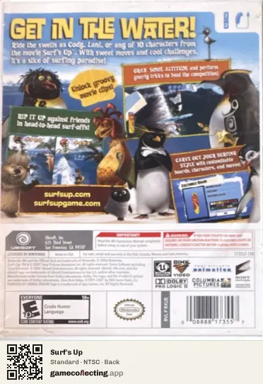 Surf's Up Nintendo Wii, NTSC box back