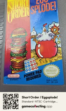 Short Order / Eggsplode! Nintendo Entertainment System, NTSC cartridge label