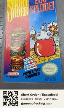 Short Order / Eggsplode! Nintendo Entertainment System, NTSC cartridge label