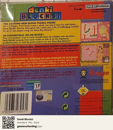 Denki Blocks! Game Boy Advance, PAL box back