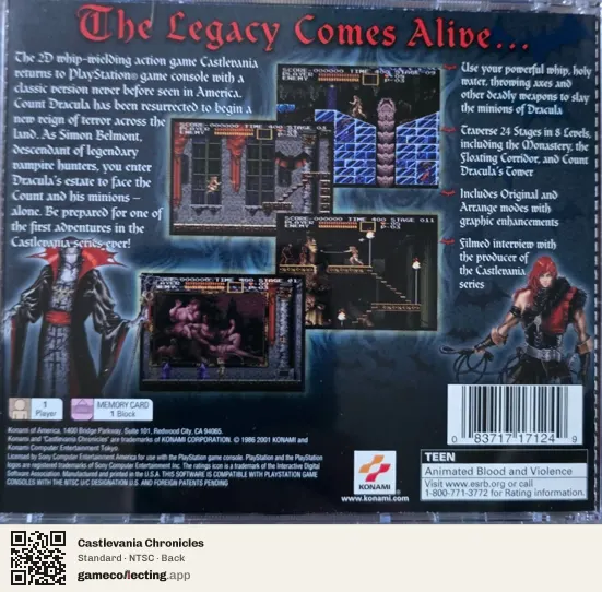 Castlevania Chronicles PlayStation, NTSC box back