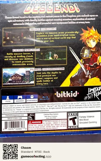 Chasm PlayStation 4, NTSC box back