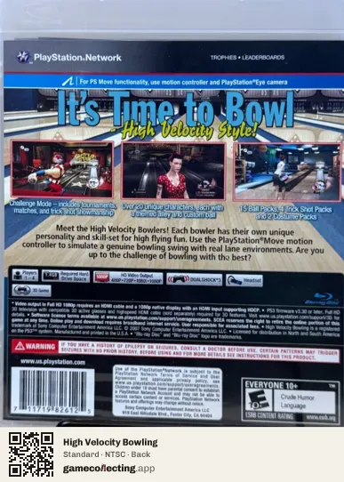 High Velocity Bowling PlayStation 3, NTSC box back