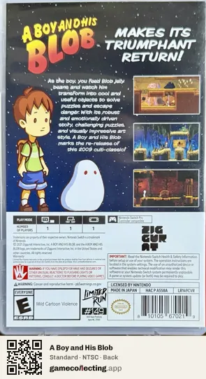 A Boy and His Blob Nintendo Switch, NTSC box back