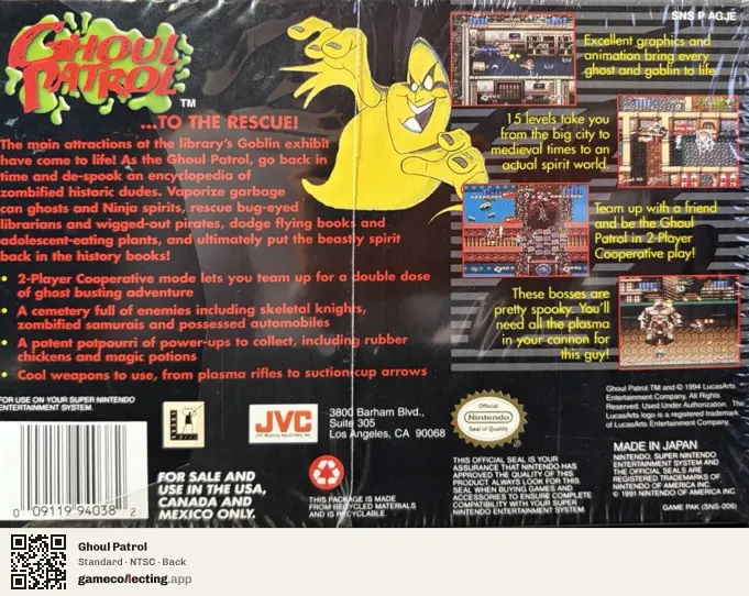Ghoul Patrol Super Nintendo Entertainment System, NTSC box back