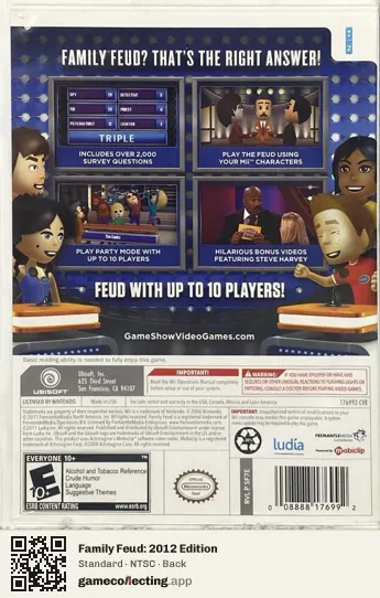 Family Feud: 2012 Edition Nintendo Wii, NTSC box back