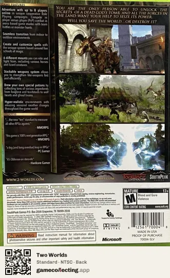 Two Worlds Xbox 360, NTSC box back