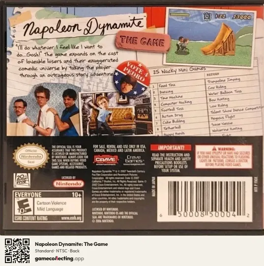 Napoleon Dynamite: The Game Nintendo DS, NTSC box back
