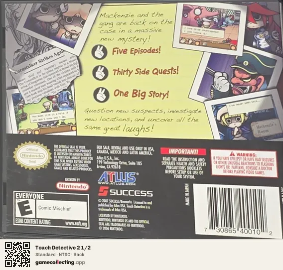 Touch Detective 2 1/2 Nintendo DS, NTSC box back