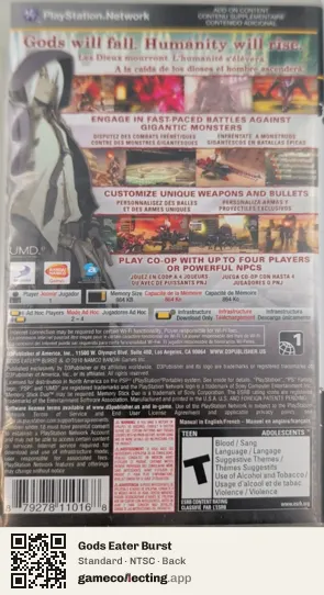 Gods Eater Burst PlayStation Portable, NTSC box back