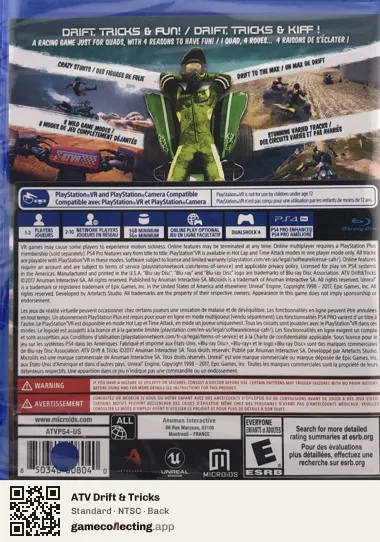 ATV Drift & Tricks PlayStation 4, NTSC box back