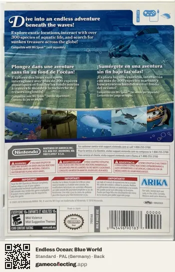 Endless Ocean: Blue World Nintendo Wii, Germany box back