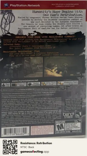 Resistance: Retribution PlayStation Portable, NTSC box back