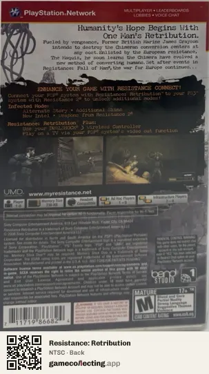 Resistance: Retribution PlayStation Portable, NTSC box back