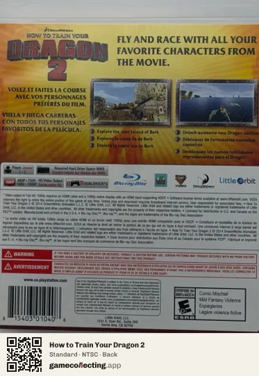 How to Train Your Dragon 2 PlayStation 3, NTSC box back