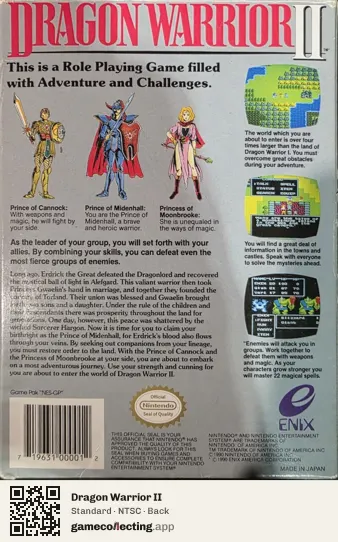 Dragon Warrior II Nintendo Entertainment System, NTSC box back