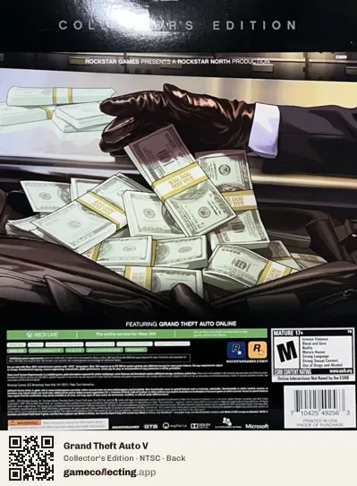 Grand Theft Auto V Xbox 360, NTSC box back