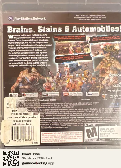 Blood Drive PlayStation 3, NTSC box back