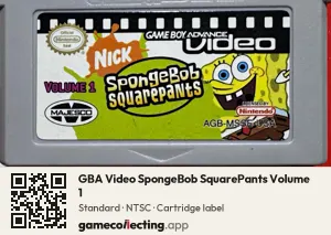 GBA Video SpongeBob SquarePants Volume 1 Game Boy Advance, NTSC cartridge label