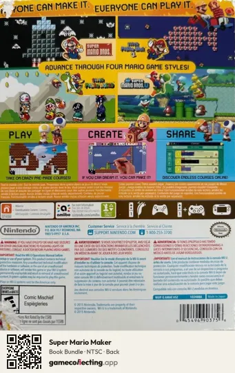 Super Mario Maker Nintendo Wii U, NTSC box back
