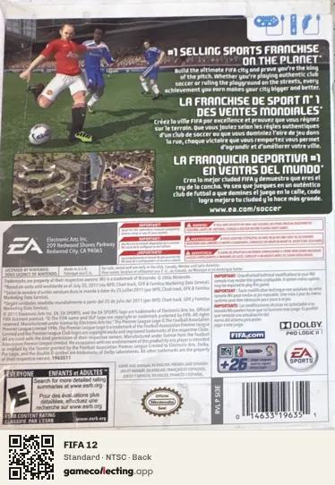 FIFA 12 Nintendo Wii, NTSC box back