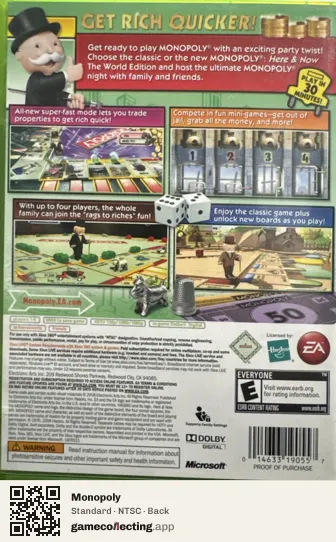 Monopoly Xbox 360, NTSC box back