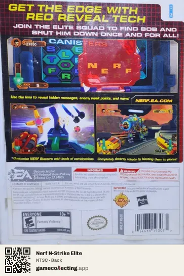 Nerf N-Strike Elite Nintendo Wii, NTSC box back