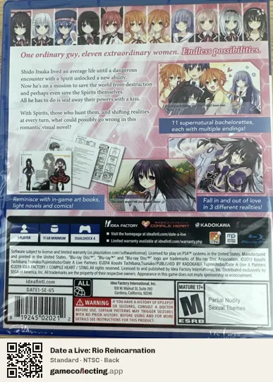Date a Live: Rio Reincarnation PlayStation 4, NTSC box back