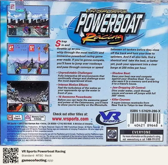 VR Sports Powerboat Racing PlayStation, NTSC box back