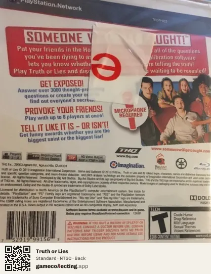 Truth or Lies PlayStation 3, NTSC box back